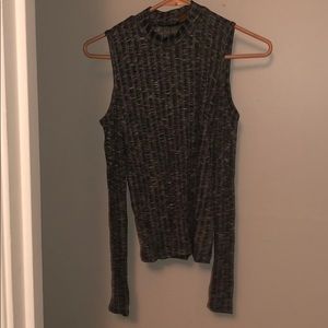 Open shoulder mock neck